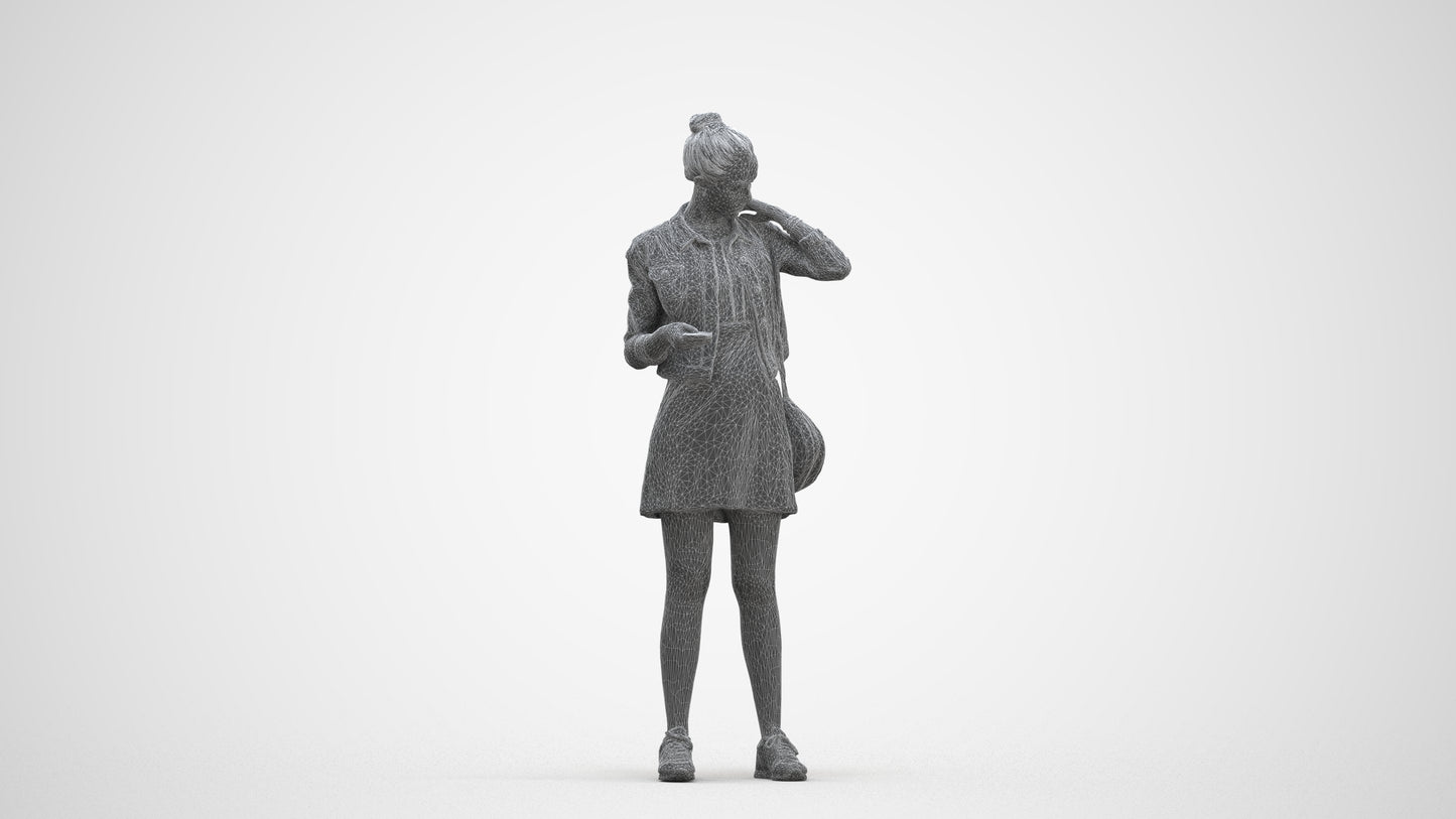 realistic 3D woman casual standing, scanned archviz people for Blender and 3ds Max, three-quarter front view render