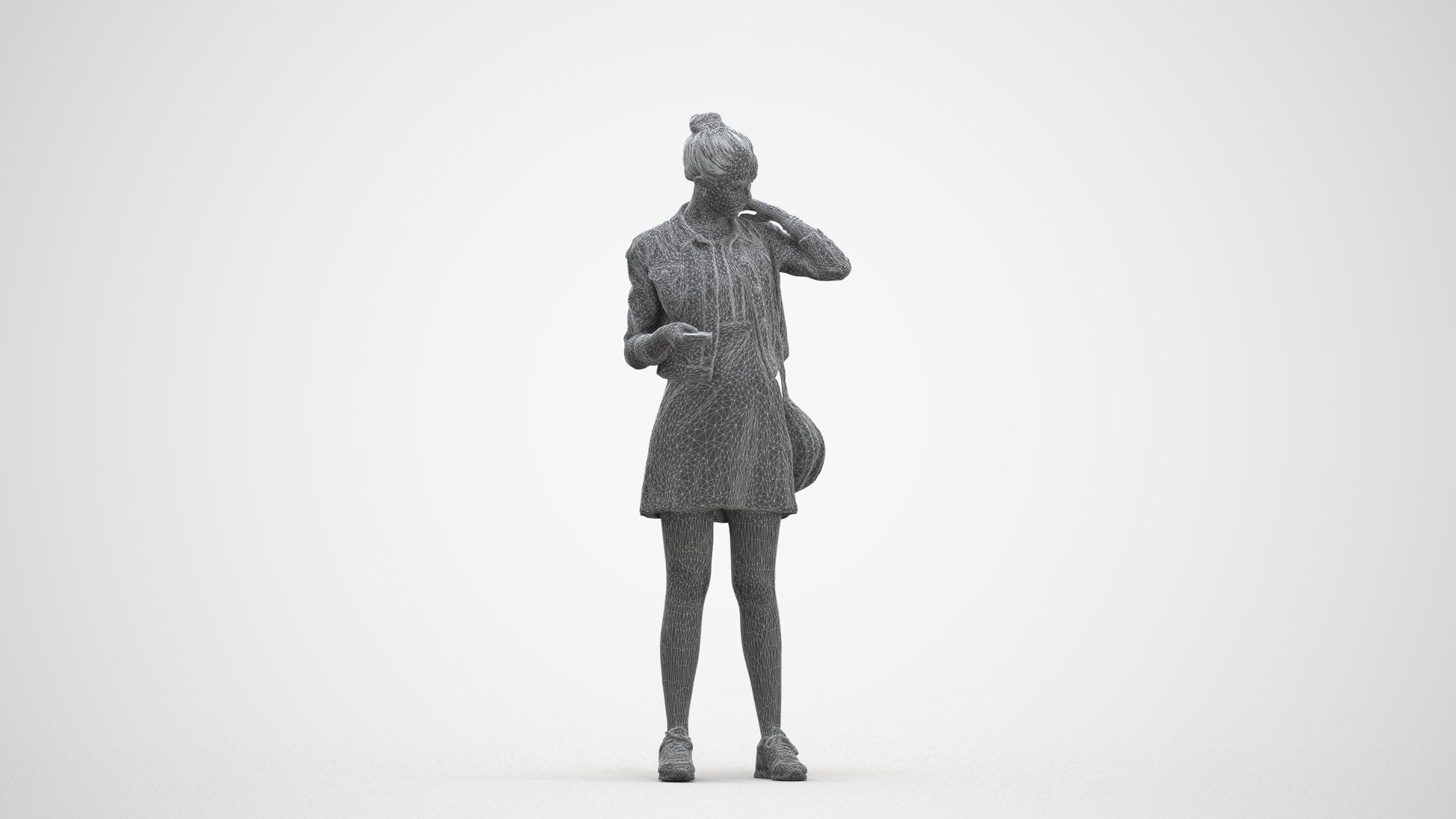 realistic 3D woman casual standing, scanned archviz people for Blender and 3ds Max, three-quarter front view render