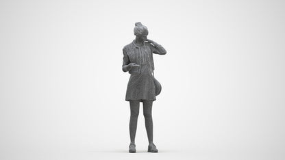 realistic 3D woman casual standing, scanned archviz people for Blender and 3ds Max, three-quarter front view render