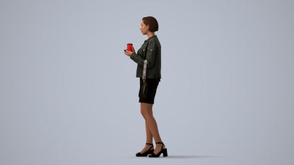 realistic 3D human woman casual standing, archviz people FBX OBJ for Blender, three-quarter view render