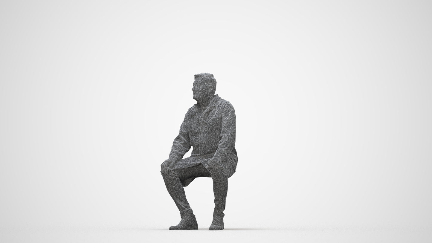 3D scanned man medical, photorealistic archviz people for Enscape and SketchUp, wireframe back view
