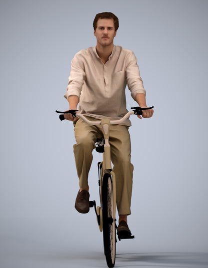 3D scanned man cycling casual, photorealistic archviz people for Enscape and SketchUp