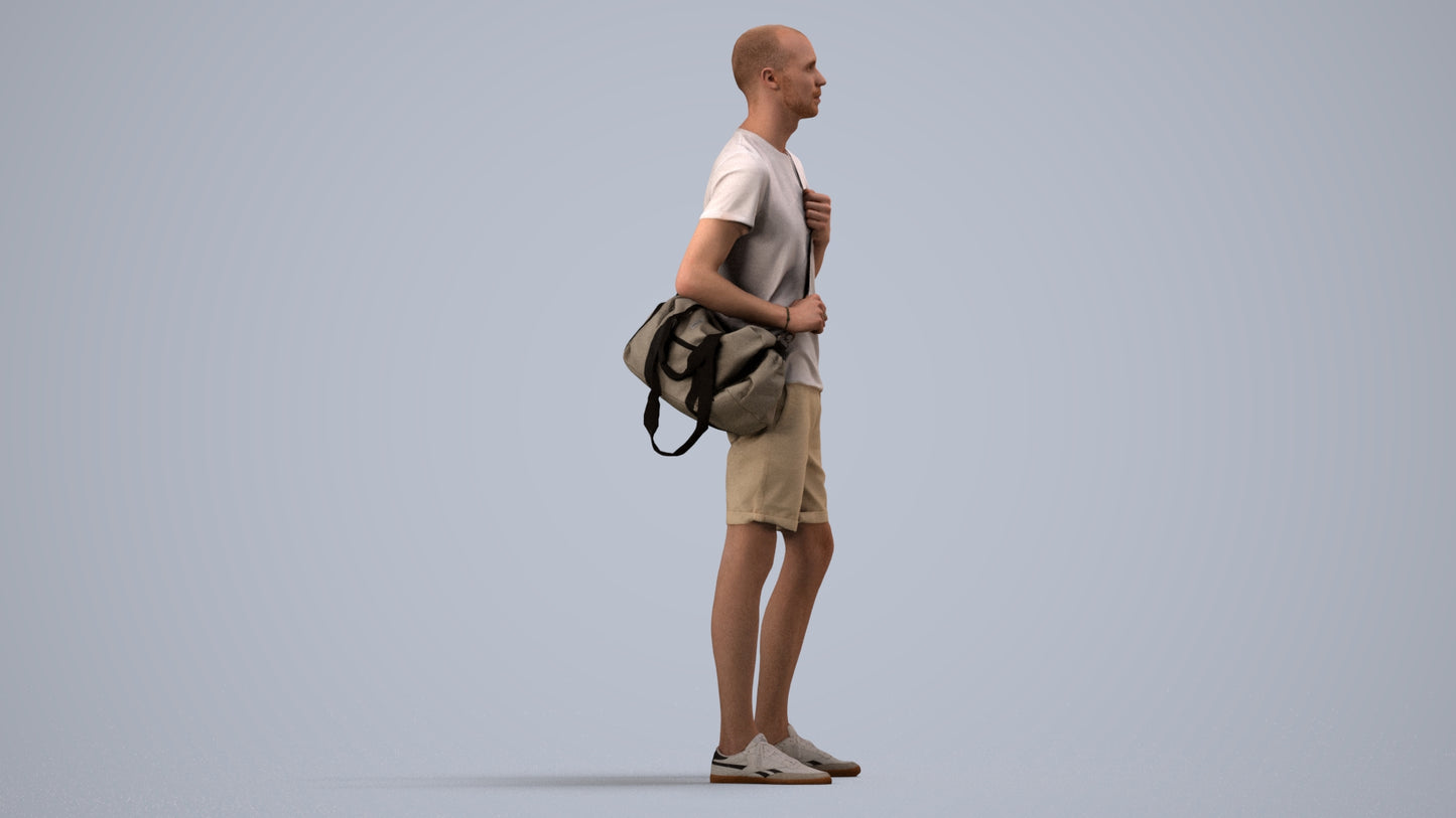 3D scanned man mix casual, photorealistic archviz people for Enscape and SketchUp, side view render