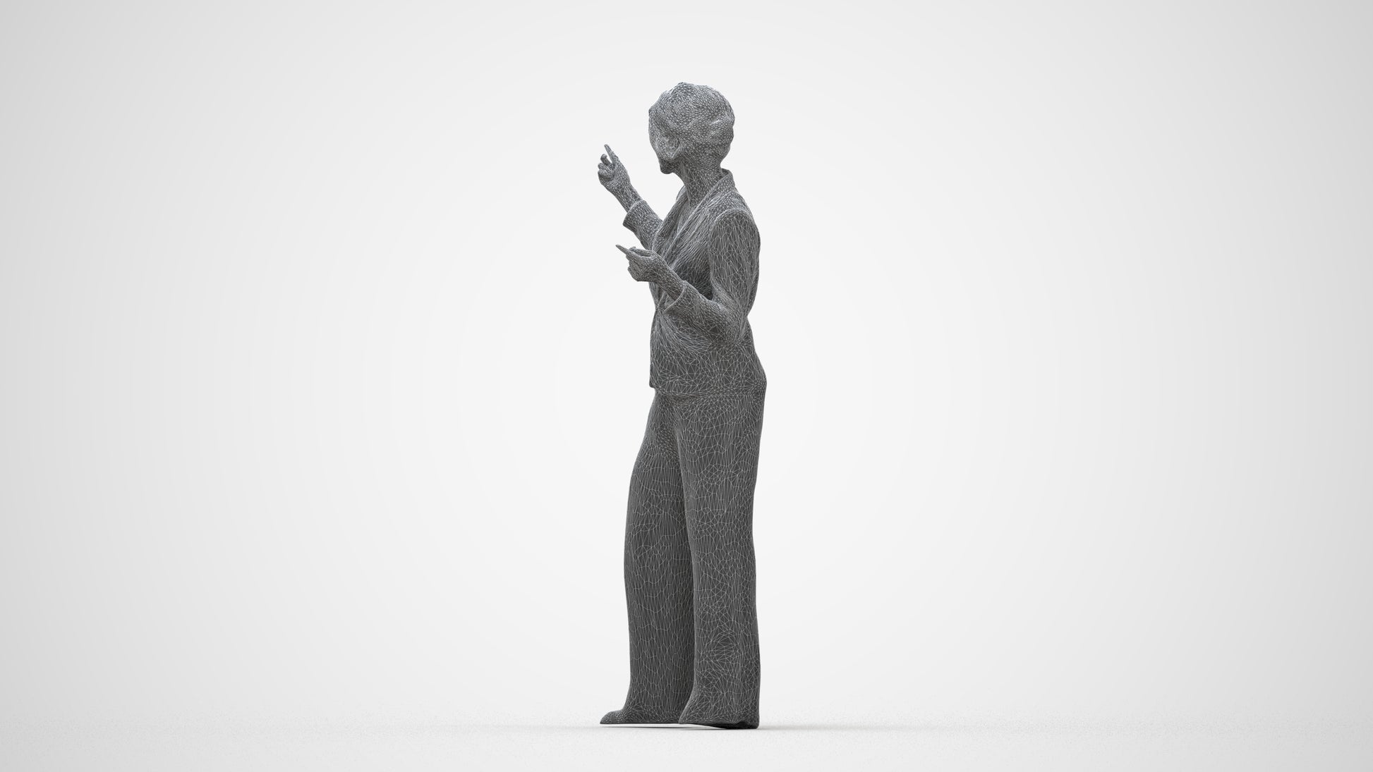 scanned 3D woman business, photogrammetry people for Enscape and V-Ray, wireframe back view