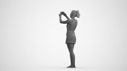 3D human model woman casual standing, photogrammetry scanned person for archviz, wireframe front view