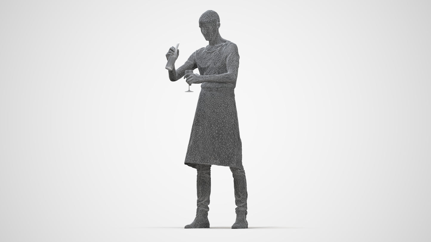 realistic 3D man hospitality, scanned archviz people for Blender and 3ds Max, wireframe back view