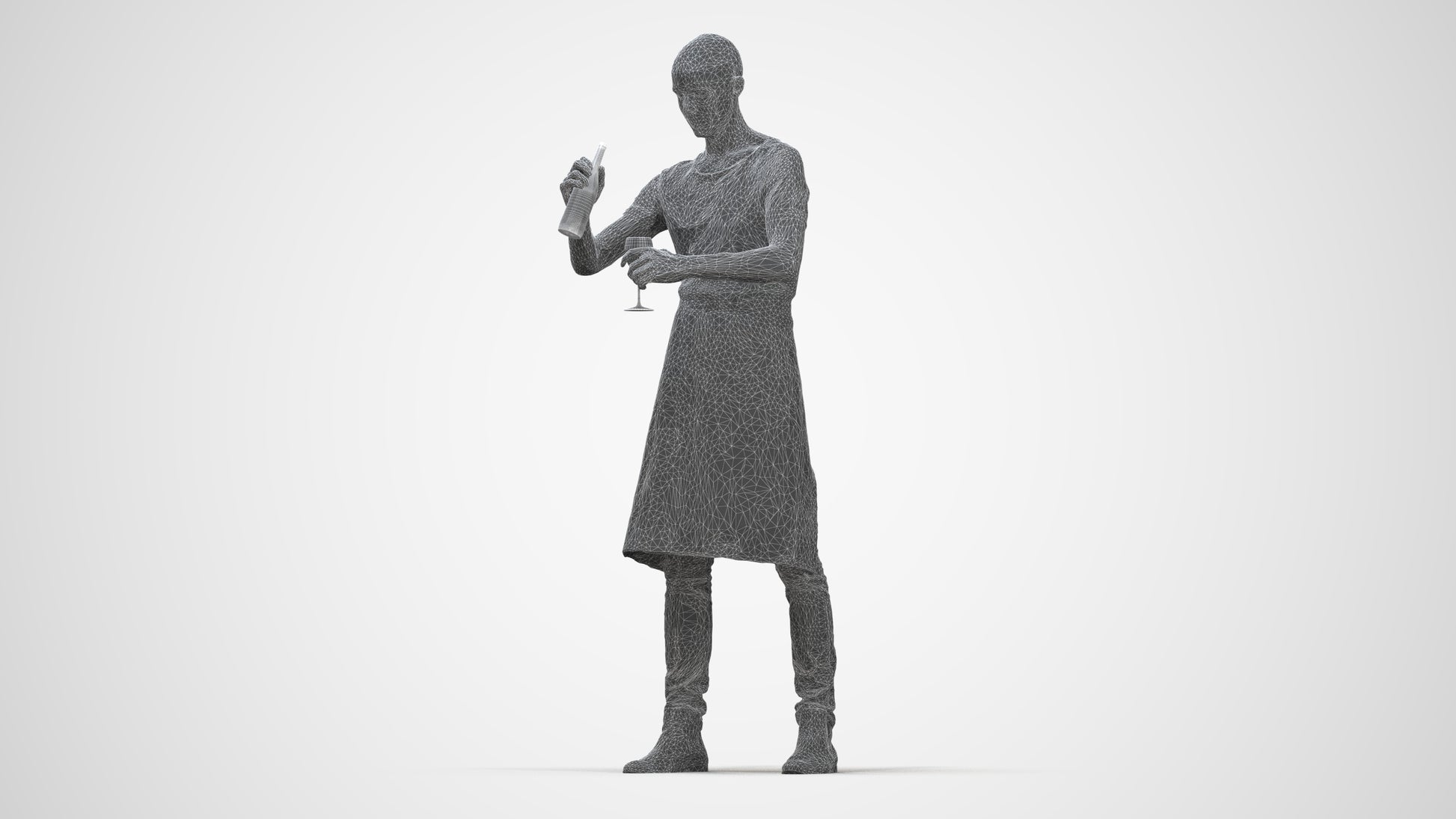 realistic 3D man hospitality, scanned archviz people for Blender and 3ds Max, wireframe back view