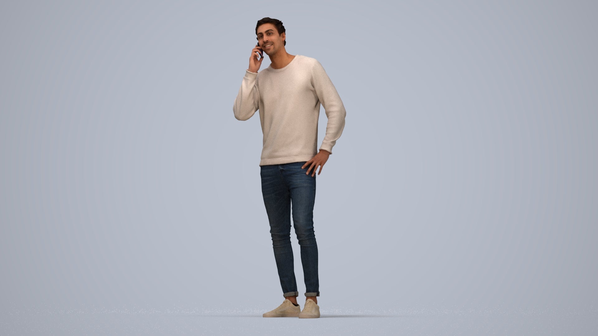 realistic 3D people man casual standing, render-ready for V-Ray and Corona, FBX OBJ, top-down view render