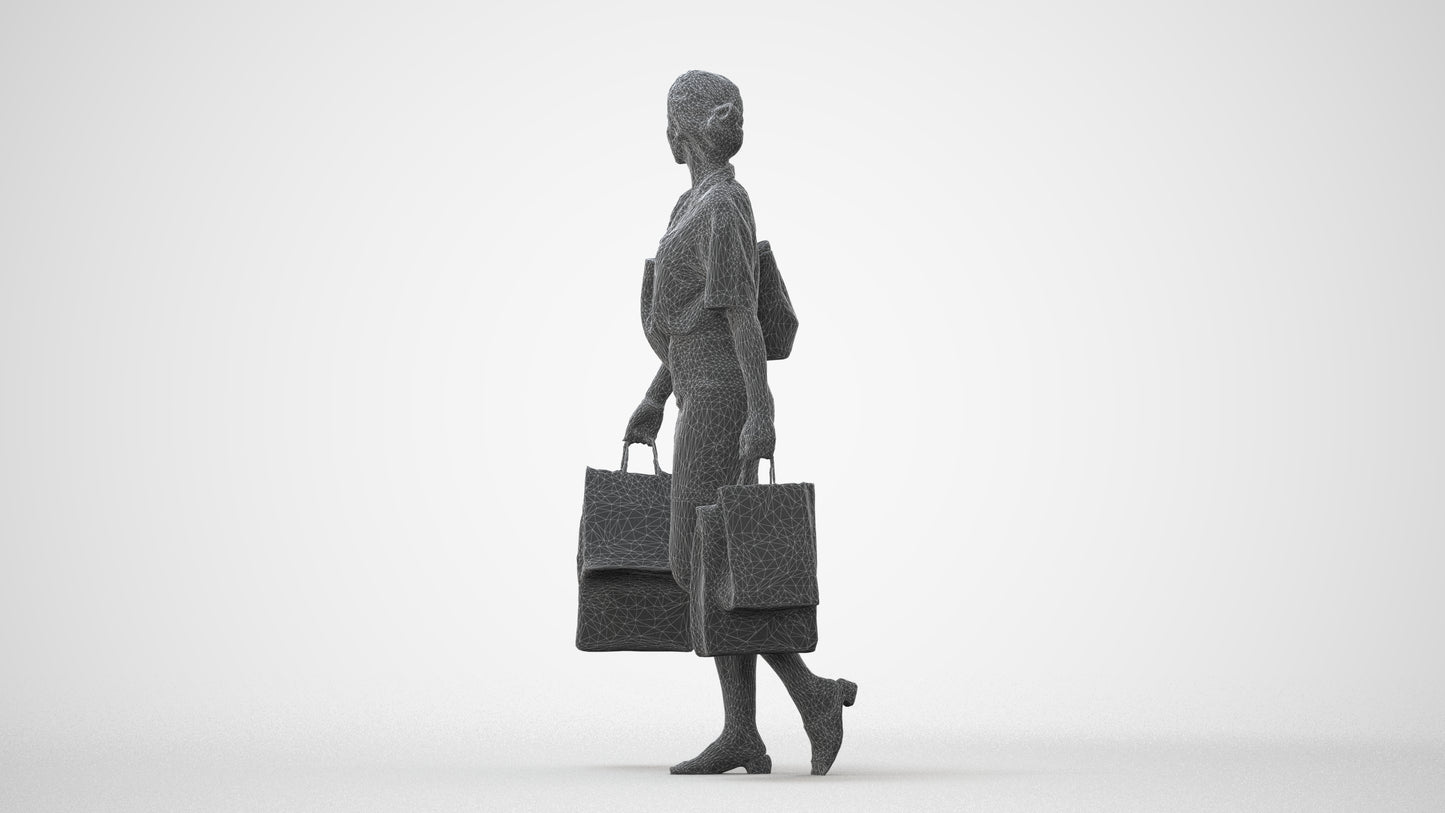 realistic 3D woman casual shopping, scanned archviz people for Blender and 3ds Max, square thumbnail