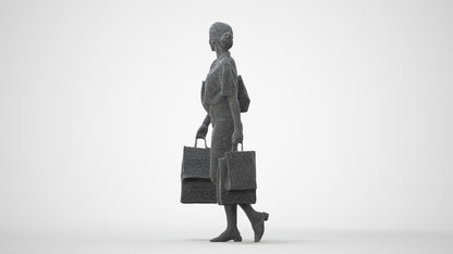 realistic 3D woman casual shopping, scanned archviz people for Blender and 3ds Max, square thumbnail