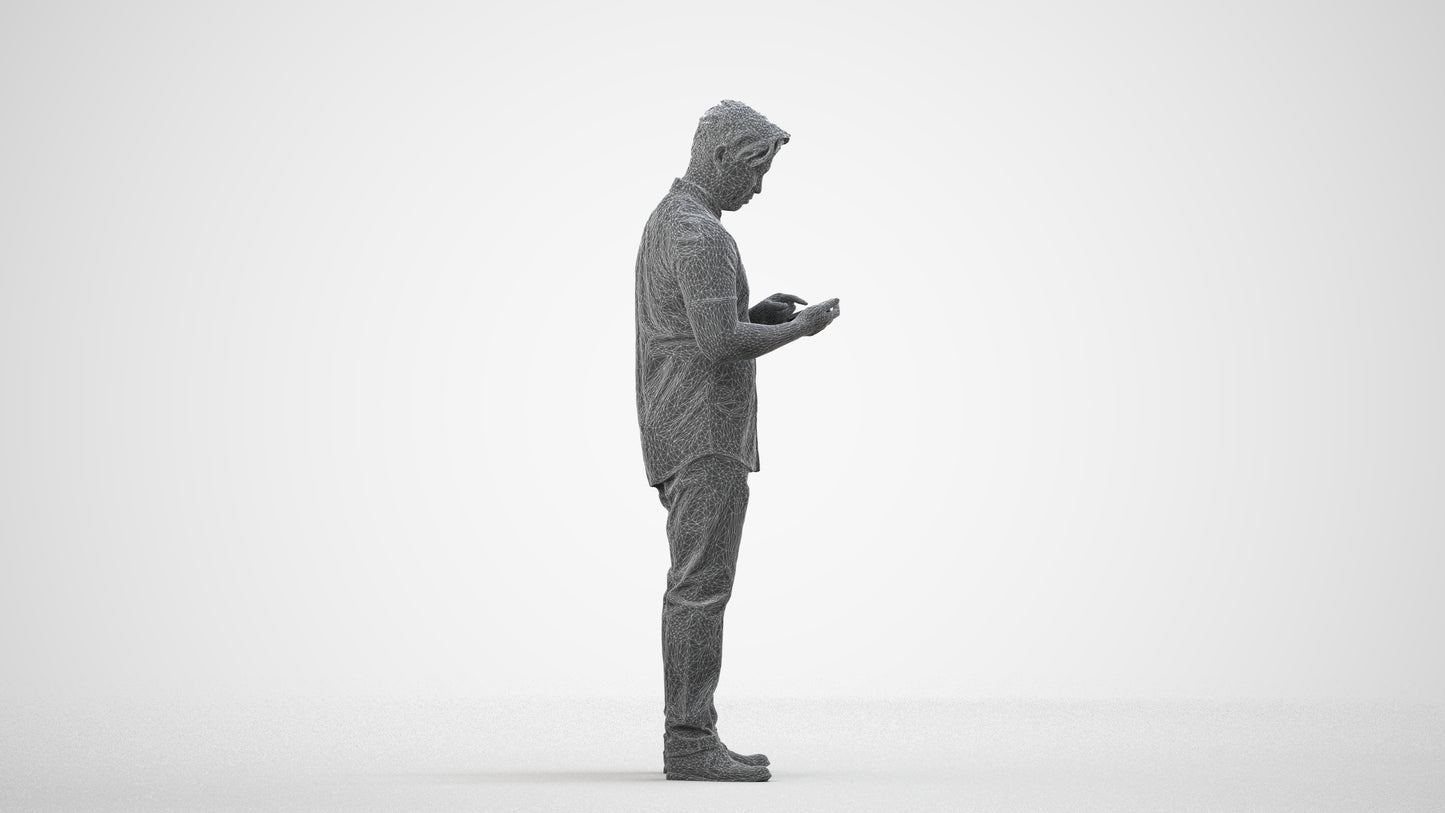 3D people model man casual standing, scanned human for 3ds Max rendering, wireframe side view