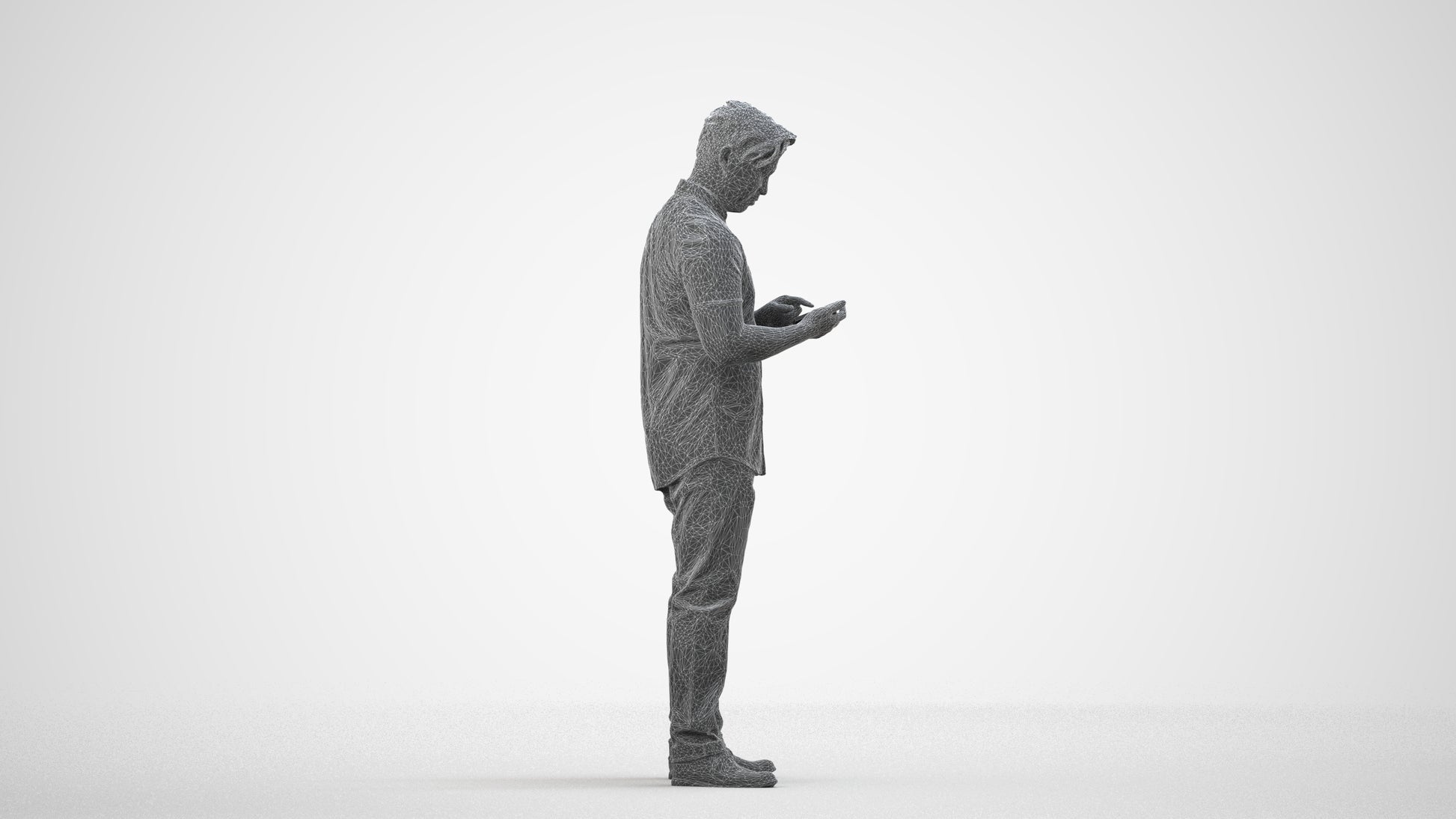 3D people model man casual standing, scanned human for 3ds Max rendering, wireframe side view