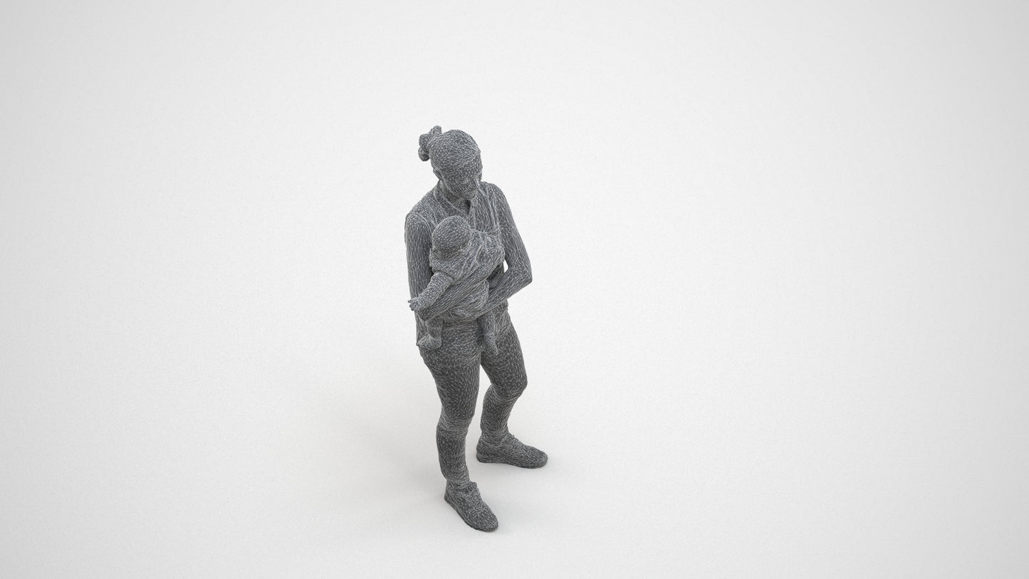 realistic 3D people woman casual kids, render-ready for V-Ray and Corona, FBX OBJ, wireframe three-quarter view