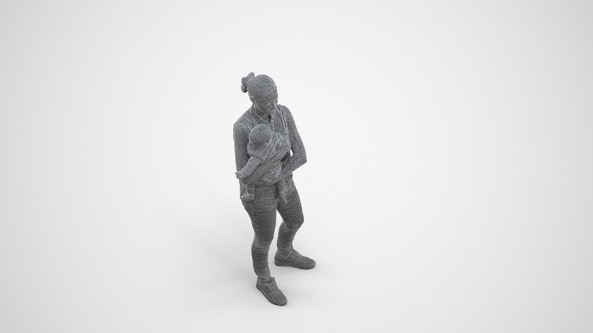 realistic 3D people woman casual kids, render-ready for V-Ray and Corona, FBX OBJ, wireframe three-quarter view