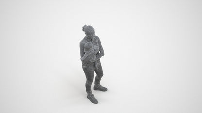 realistic 3D people woman casual kids, render-ready for V-Ray and Corona, FBX OBJ, wireframe three-quarter view