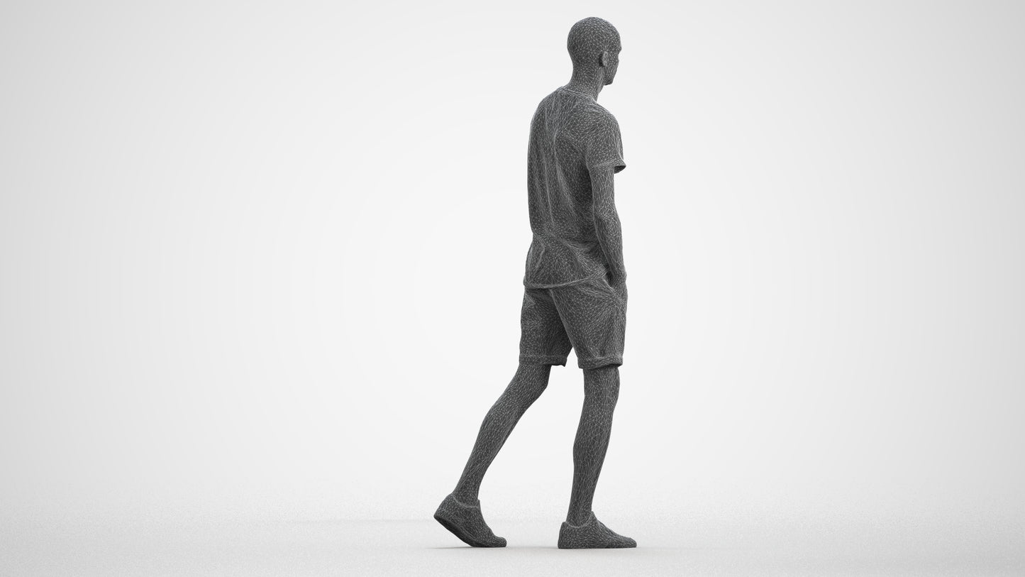 3D people model man casual walking, scanned human for 3ds Max rendering, wireframe front view