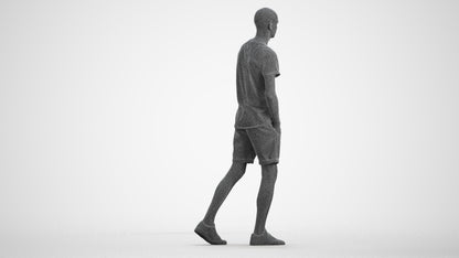 3D people model man casual walking, scanned human for 3ds Max rendering, wireframe front view