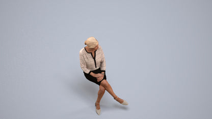 realistic 3D senior woman business sitting, scanned archviz people for Blender and 3ds Max, back view render