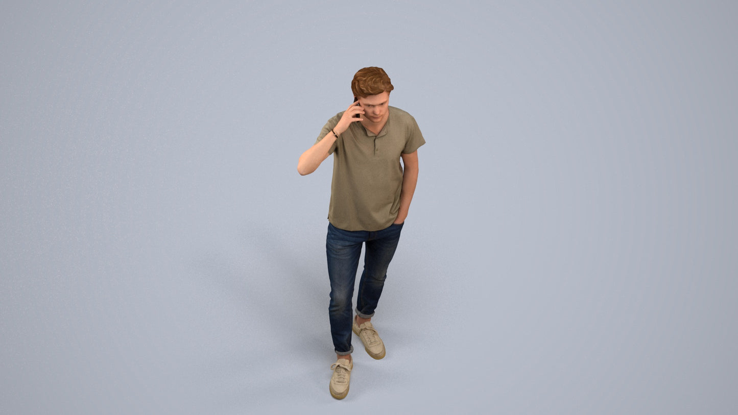 photogrammetry 3D man casual standing, realistic human model archviz FBX, back view render