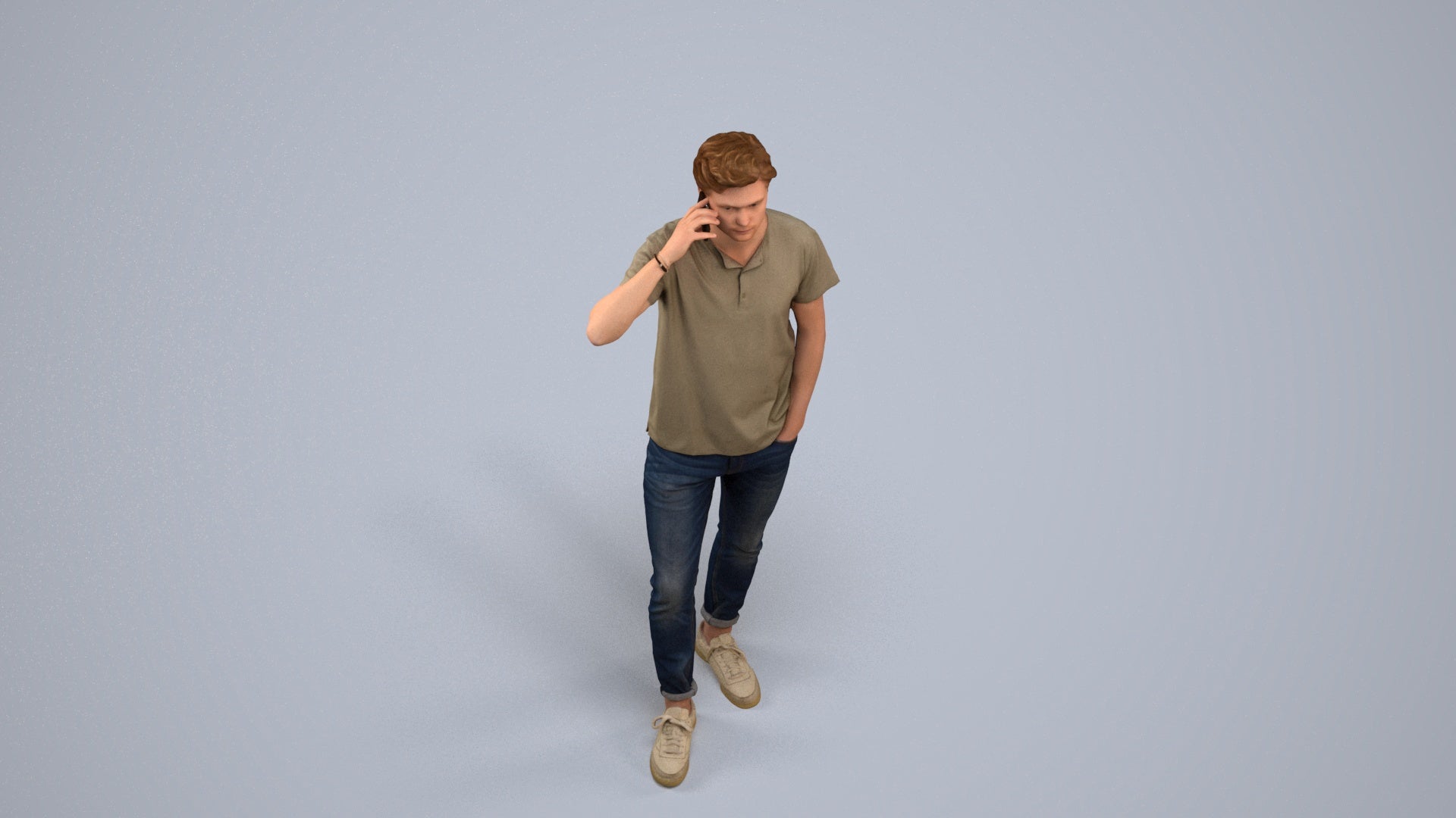 photogrammetry 3D man casual standing, realistic human model archviz FBX, back view render