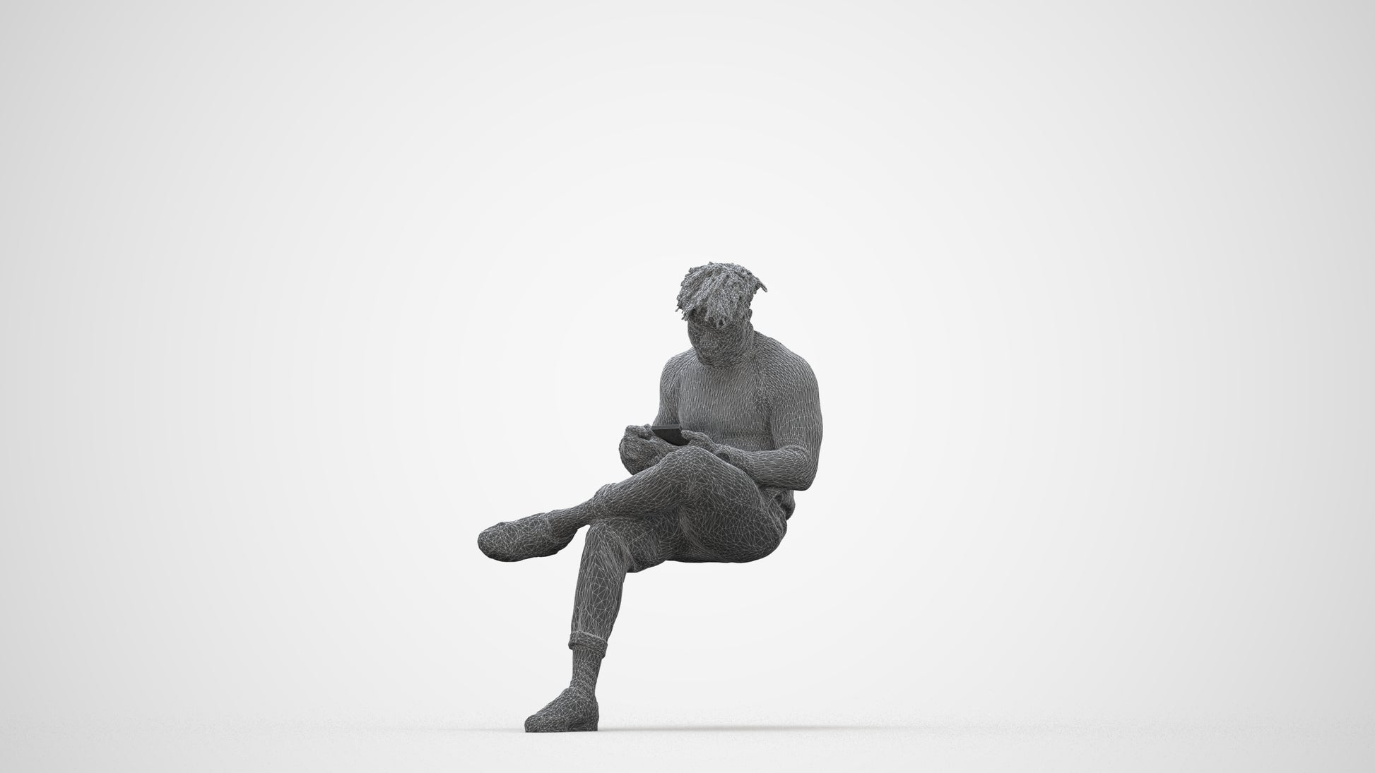 realistic 3D human man casual sitting, archviz people FBX OBJ for Blender, wireframe back view