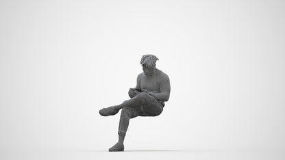 realistic 3D human man casual sitting, archviz people FBX OBJ for Blender, wireframe back view