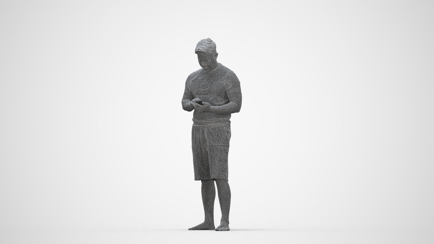 realistic 3D people man standing, render-ready for V-Ray and Corona, FBX OBJ, wireframe back view