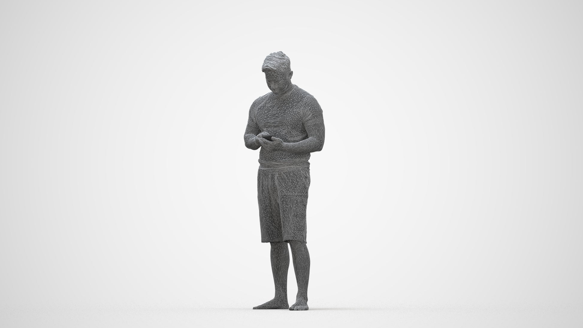 realistic 3D people man standing, render-ready for V-Ray and Corona, FBX OBJ, wireframe back view