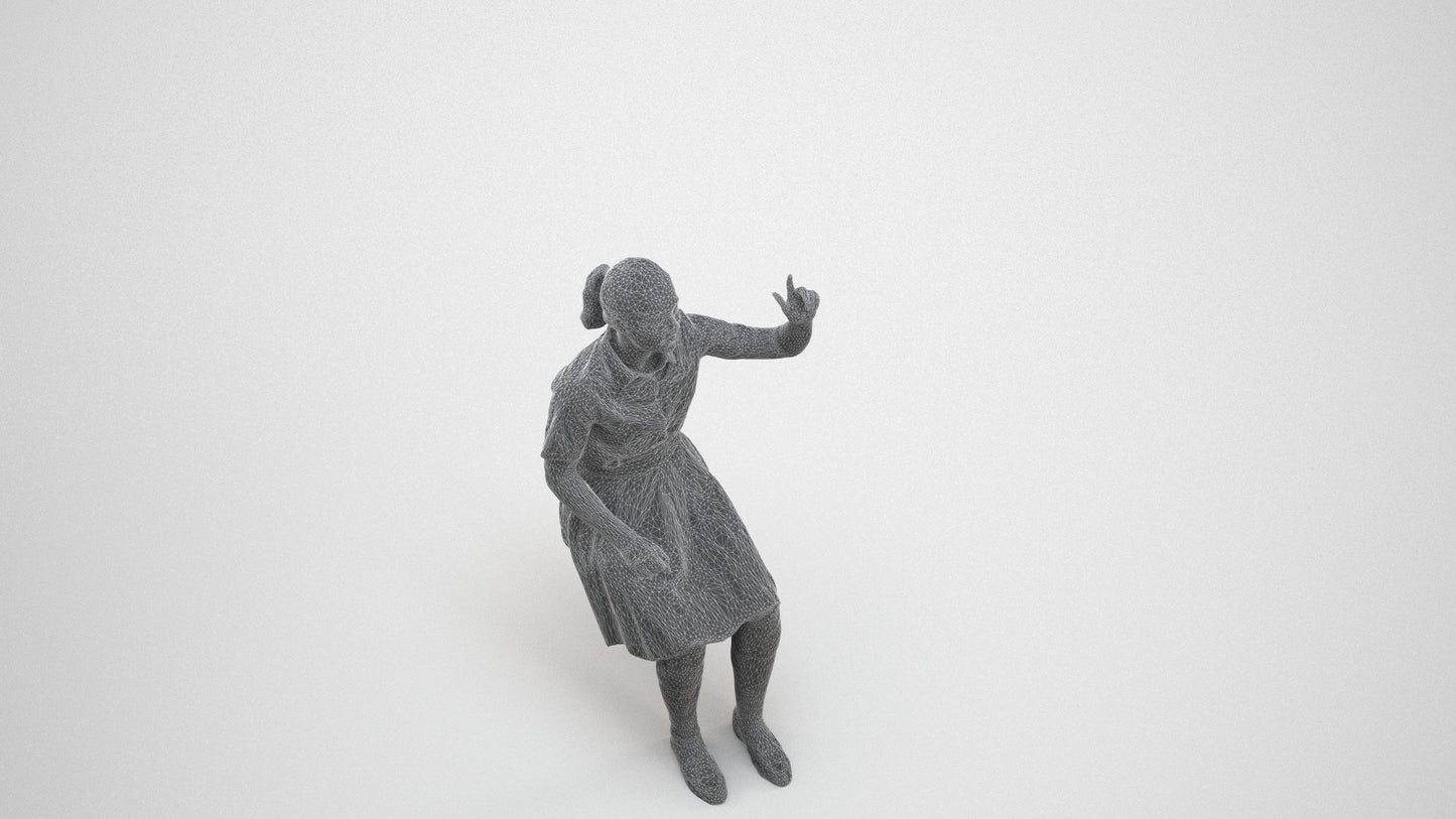 3D human model girl kids, photogrammetry scanned person for archviz, wireframe three-quarter view