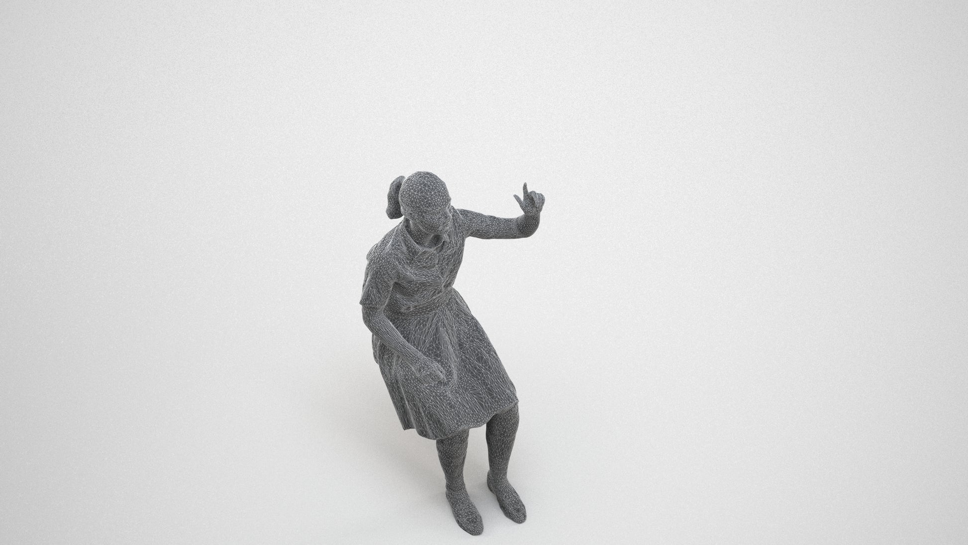 3D human model girl kids, photogrammetry scanned person for archviz, wireframe three-quarter view