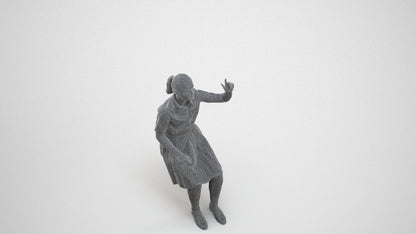 3D human model girl kids, photogrammetry scanned person for archviz, wireframe three-quarter view