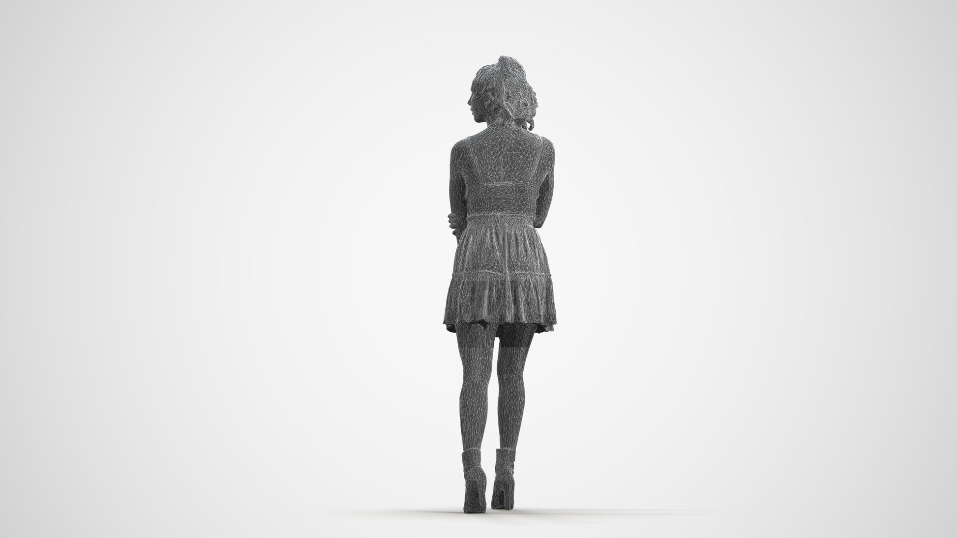 scanned 3D woman casual walking, photogrammetry people for Enscape and V-Ray, wireframe front view