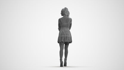 scanned 3D woman casual walking, photogrammetry people for Enscape and V-Ray, wireframe front view