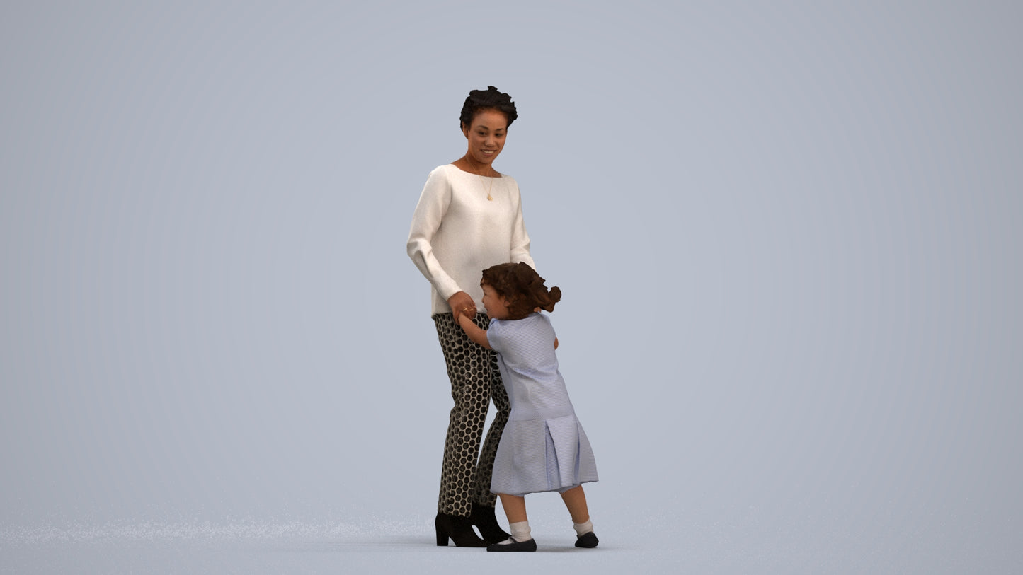 realistic 3D human girl casual kids, archviz people FBX OBJ for Blender, standing pose render