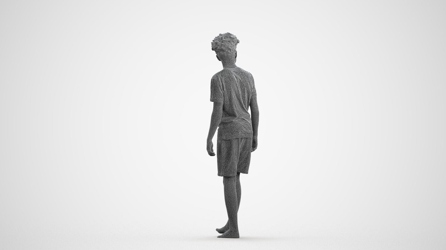 realistic 3D boy casual kids, scanned archviz people for Blender and 3ds Max, wireframe front view