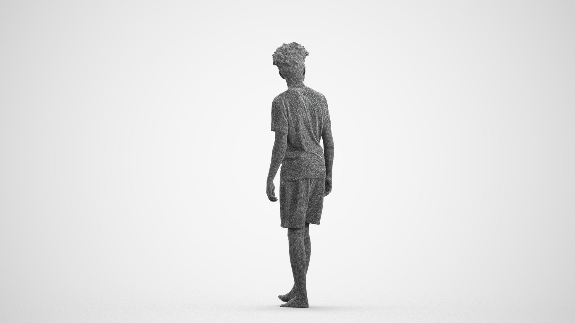 realistic 3D boy casual kids, scanned archviz people for Blender and 3ds Max, wireframe front view