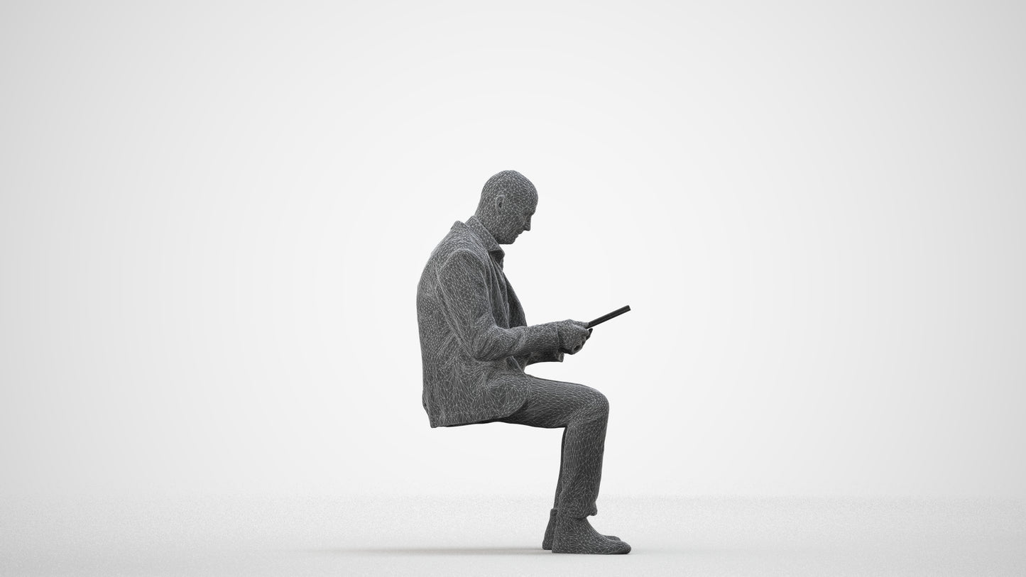 realistic 3D people senior man business, render-ready for V-Ray and Corona, FBX OBJ, wireframe side view
