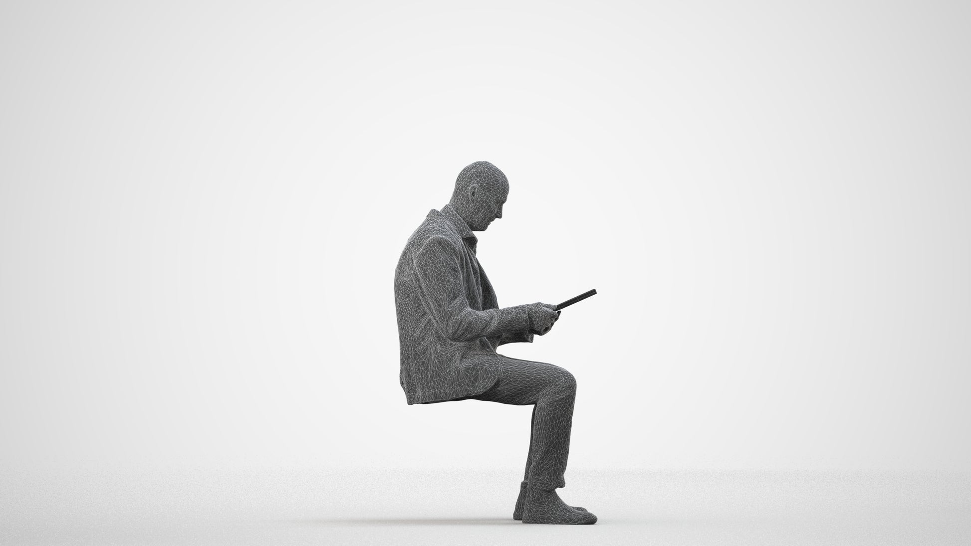 realistic 3D people senior man business, render-ready for V-Ray and Corona, FBX OBJ, wireframe side view