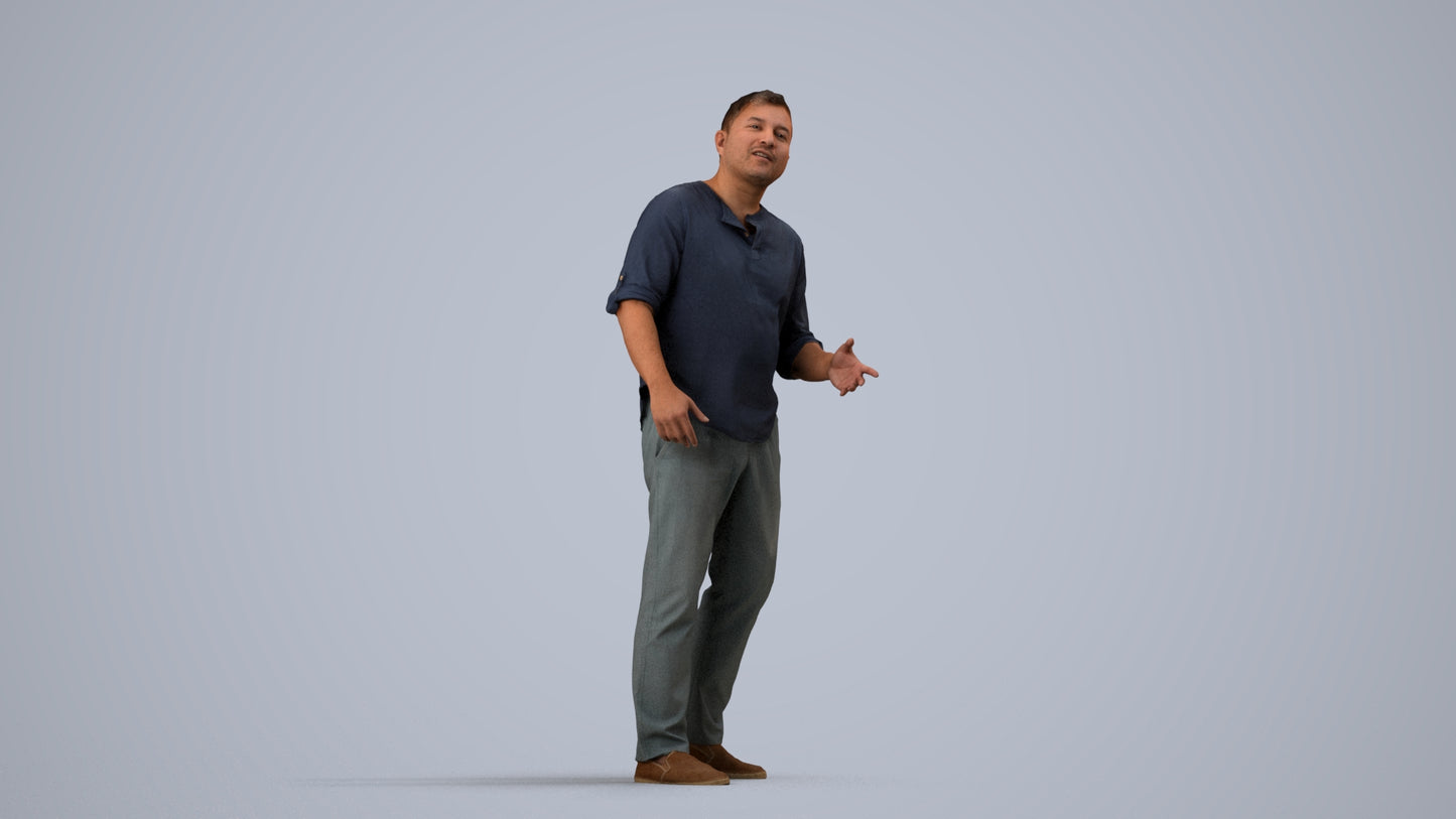 realistic 3D man casual standing, scanned archviz people for Blender and 3ds Max, side view render