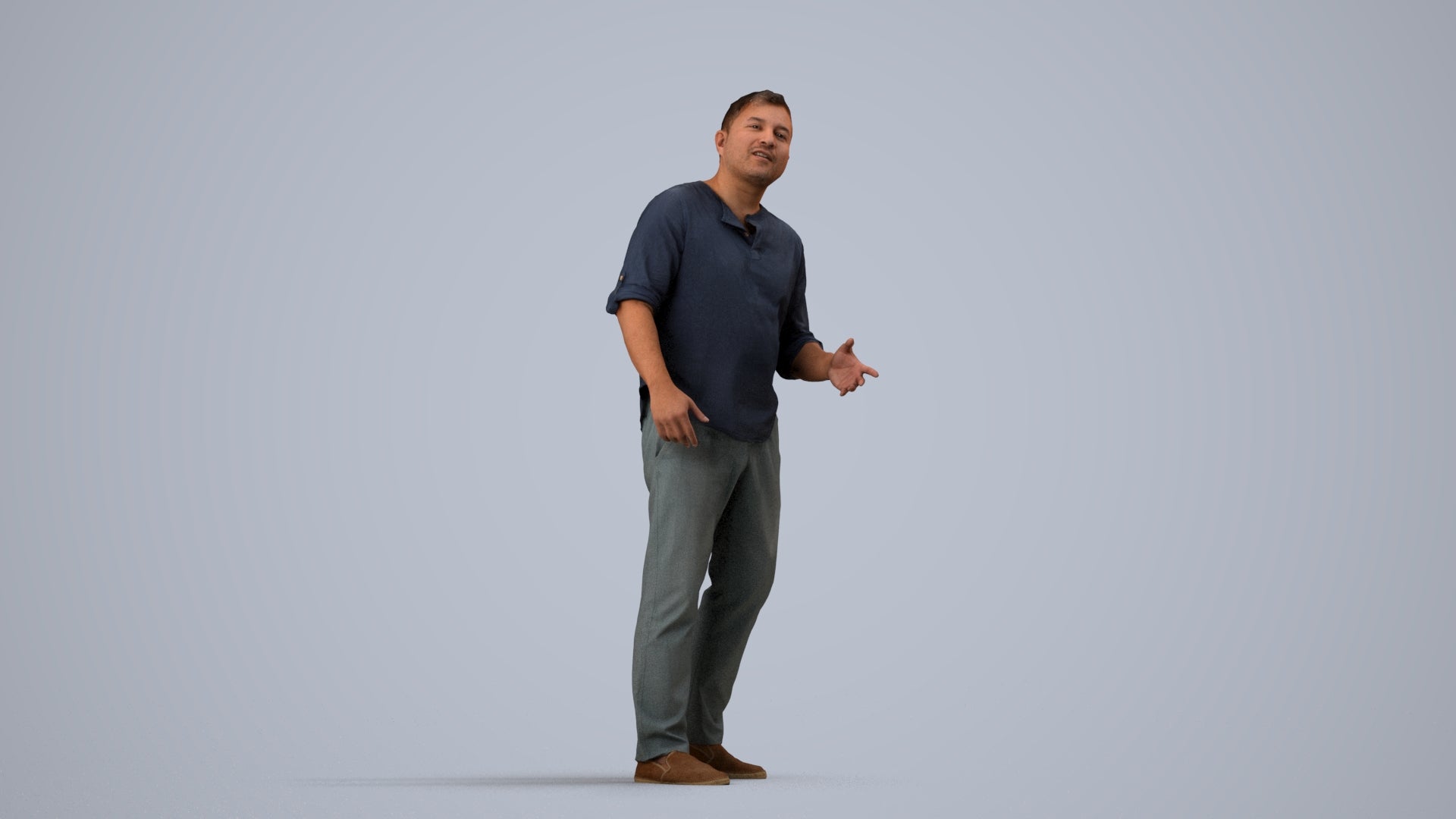 realistic 3D man casual standing, scanned archviz people for Blender and 3ds Max, side view render