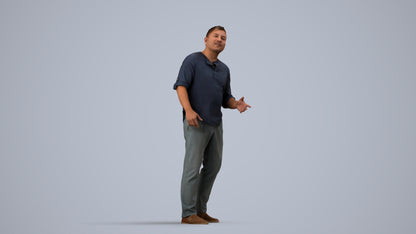 realistic 3D man casual standing, scanned archviz people for Blender and 3ds Max, side view render