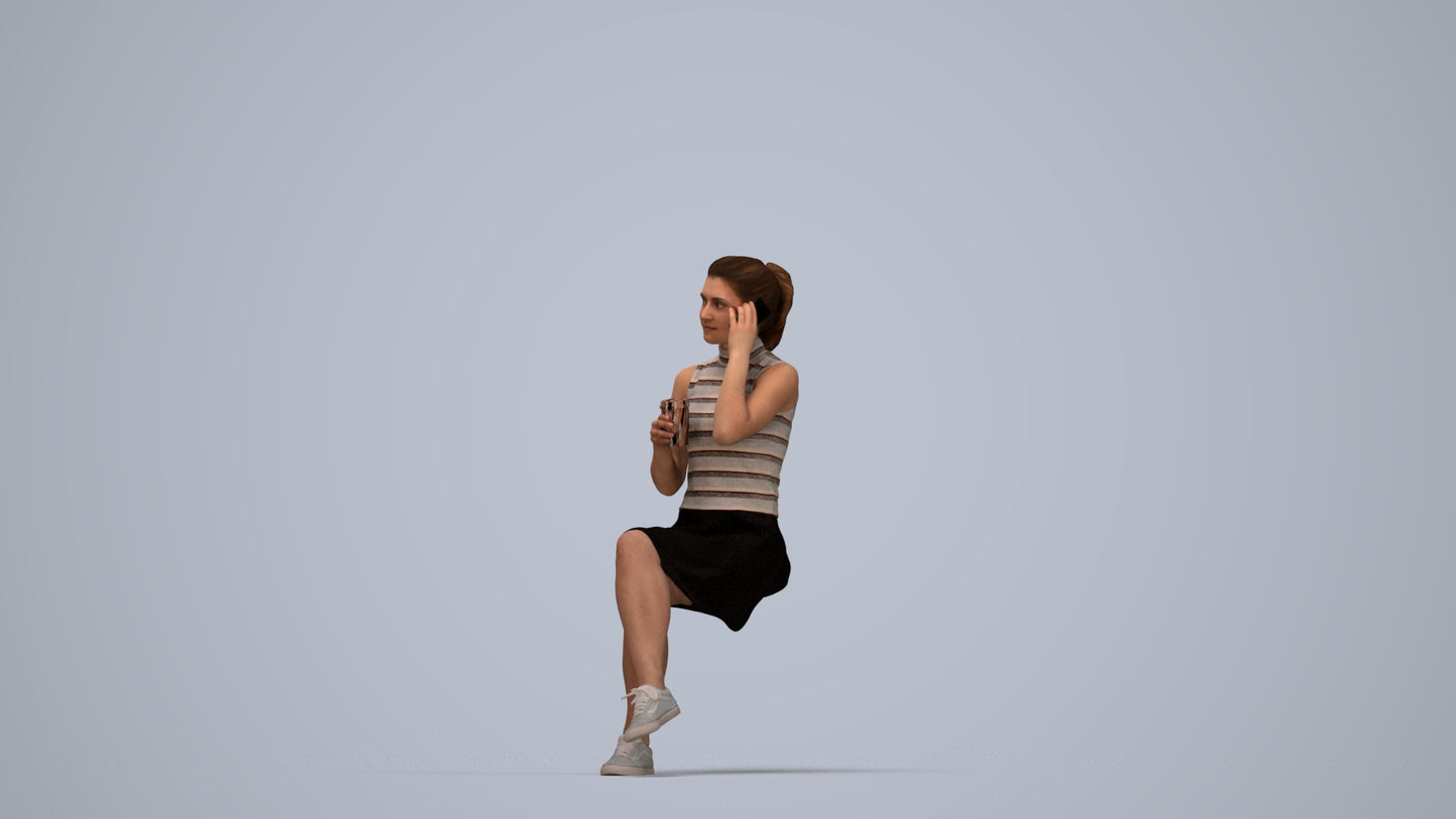 scanned 3D woman casual sitting, photogrammetry people for Enscape and V-Ray, top-down view render