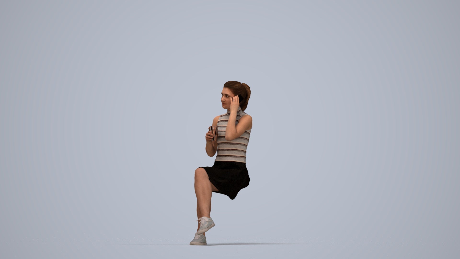 scanned 3D woman casual sitting, photogrammetry people for Enscape and V-Ray, top-down view render