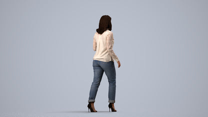 3D scanned woman walking casual, photorealistic archviz people for Enscape and SketchUp, side view render