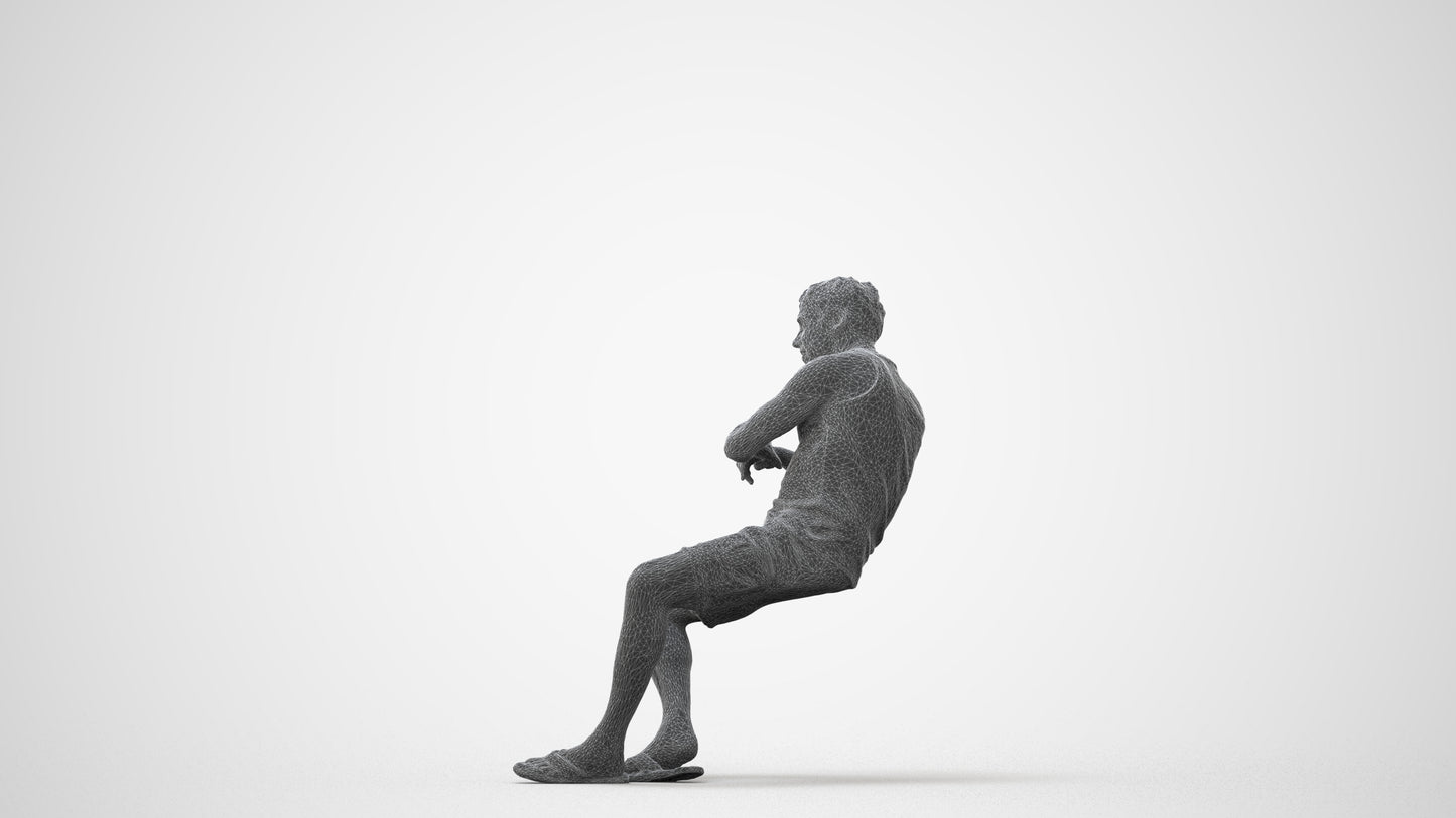 3D scanned man sitting casual, photorealistic archviz people for Enscape and SketchUp, square thumbnail