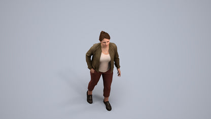 3D human model woman casual walking, photogrammetry scanned person for archviz, back view render