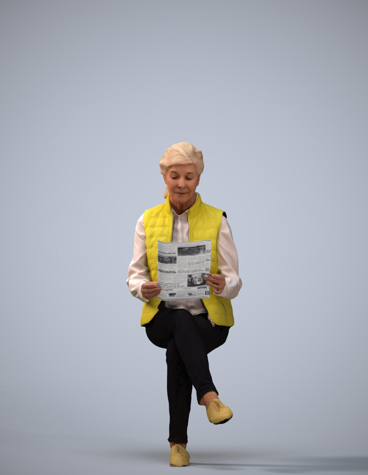 realistic 3D human senior woman casual sitting, archviz people FBX OBJ for Blender