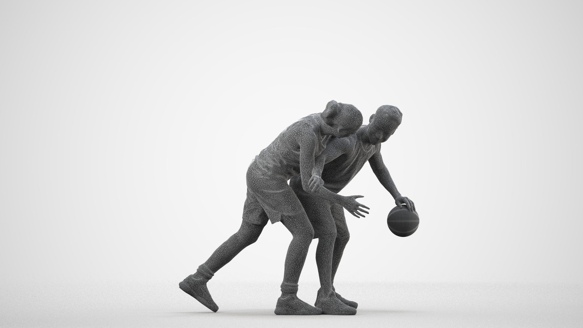 3D scanned man sport, photorealistic archviz people for Enscape and SketchUp, wireframe side view