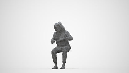 realistic 3D man casual sitting, scanned archviz people for Blender and 3ds Max, wireframe back view