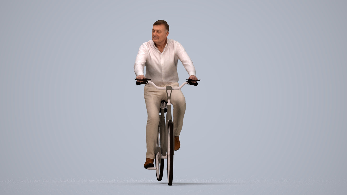 realistic 3D people man casual cycling, render-ready for V-Ray and Corona, FBX OBJ, top-down view render